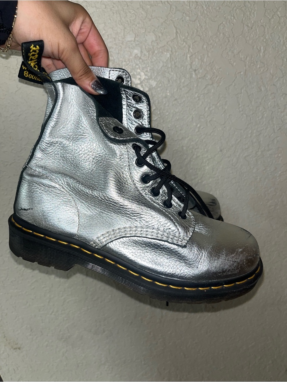 Dr. Martens Metallic Silver 8-Eye Combat Boots